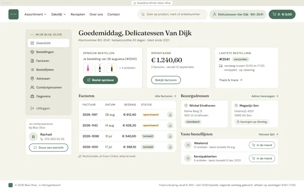 Bord: het portaal waar winkeliers van Blue Olive bestellen en hun facturen zien