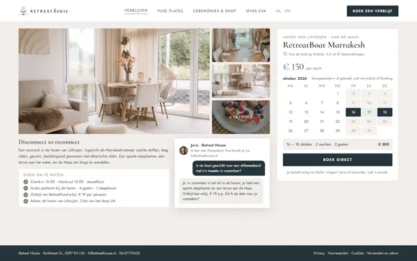Bord: direct boeken op de nieuwe site van Retreat House